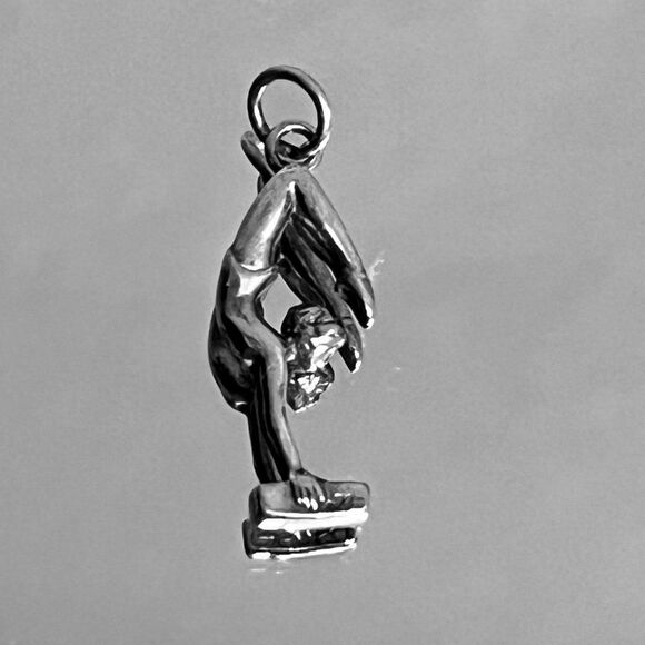 Sterling Silver 3D Gymnast on Balancing Beam Charm - Picture 1 of 2